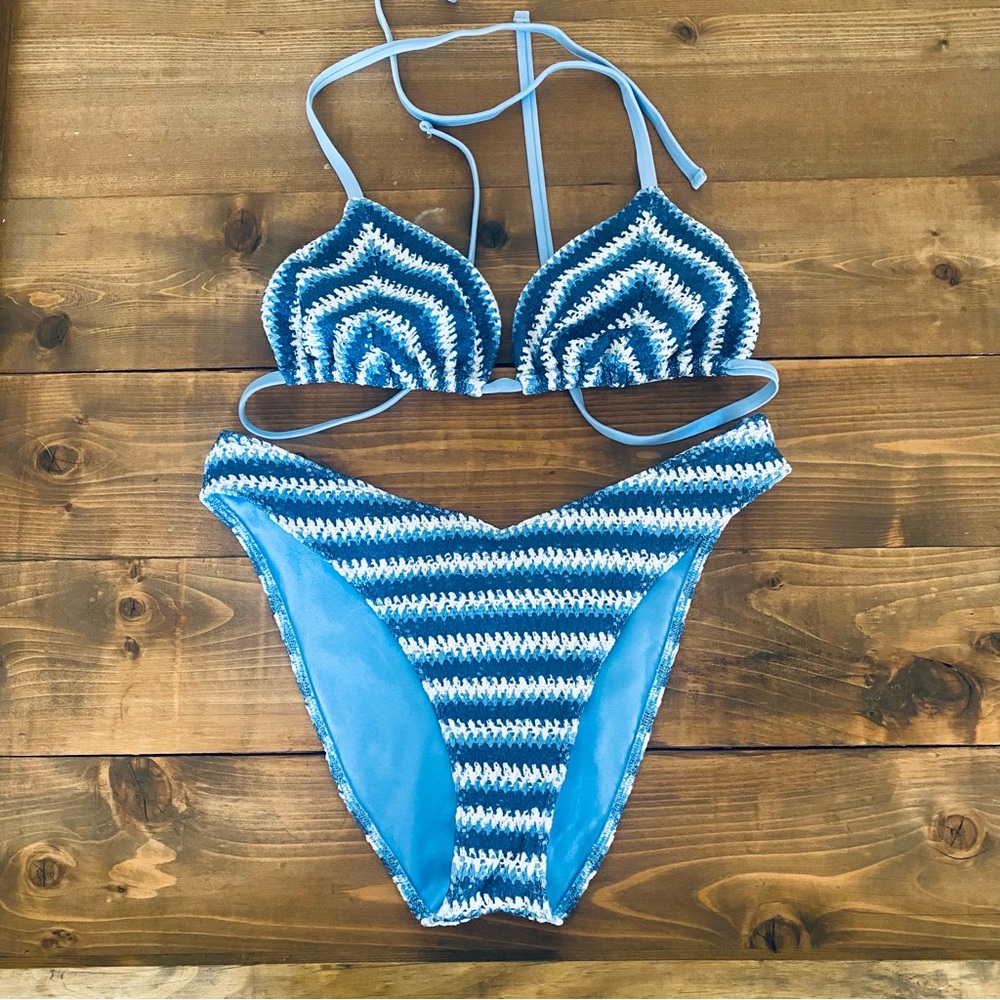 Hollister blue knit striped bikini